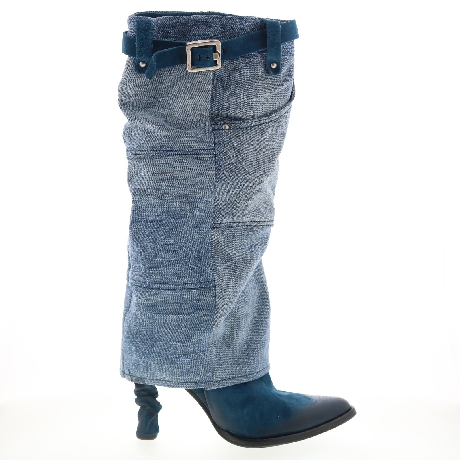 Женские синие парусиновые сапоги до колена на молнии A.S. 98 Favro