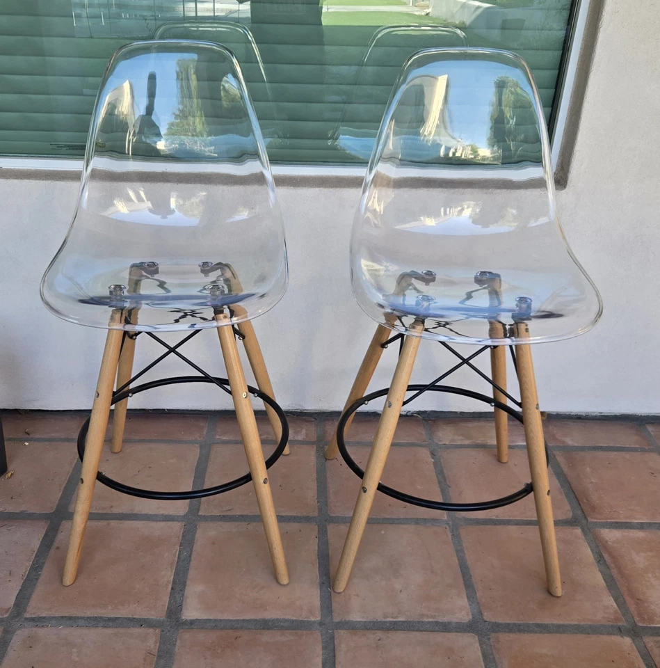 Набор из 2 современных пластиковых ножек барного стула Dover середины века из букового дерева в стиле Eames - Изображение 2 из 4