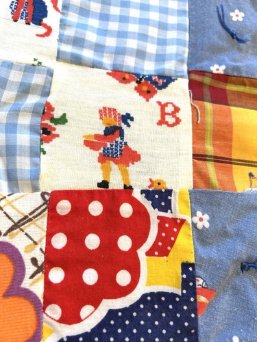 Patchwork Baby Quilt Primitive Gingham And Floral Hand Tied 26”x32” - Picture 5 of 9