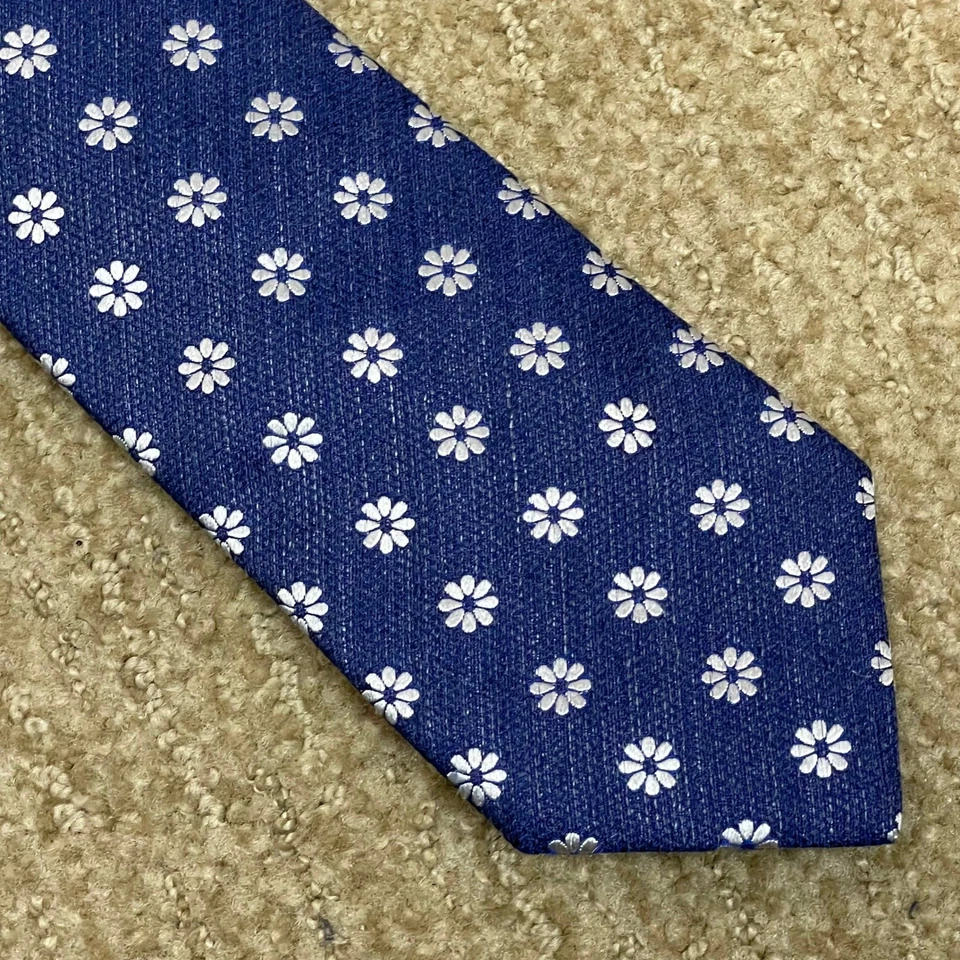 Corbata SuitSupply azul estampado floral para hombre seda mezcla de lino dinero antiguo negocio Foto 3 de 4
