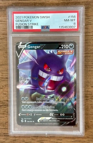 2021 Pokémon Fusion Strike Gengar V Holo #156/264 Full Art PSA 8 NEW CERT!