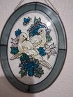 Joan Baker Handpainted Stained Glass Hanging Suncatcher 2 Doves Floral Design