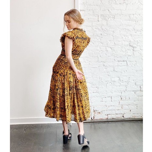 Ulla Johnson Amari Kleid Ringelblume Größe 0 Neu mit Etikett Midi Orange Schwarz Rüschen - Bild 5 von 14