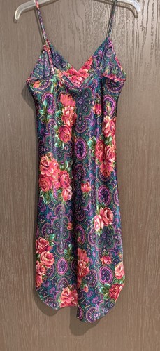 Vintage Adonna Vintage 90s Slip Dress Womens M Lingerie Nightie Satin Floral Y2k - Picture 2 of 13