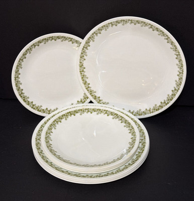Vintage Corelle Spring Blossom Green Lot of 10 Plates (5 Dinner, 5 