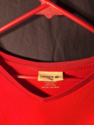 Mens Lacoste V-neck T-Shirt, 100% Pima Cotton, Red. US 4XLB/ FR 11R - Bild 4 von 5