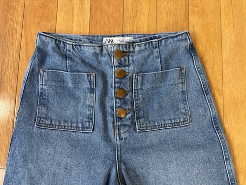 Zara Denim Gold Buttons Front Pocket Wide Leg Womens Jeans Size 4 - Imagen 3 de 6