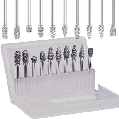 MEENA BAZAAR 10PCS 1/8" Carbide Rotary Tip Burr Set Die Grinder Shank Bit Electric Grinding