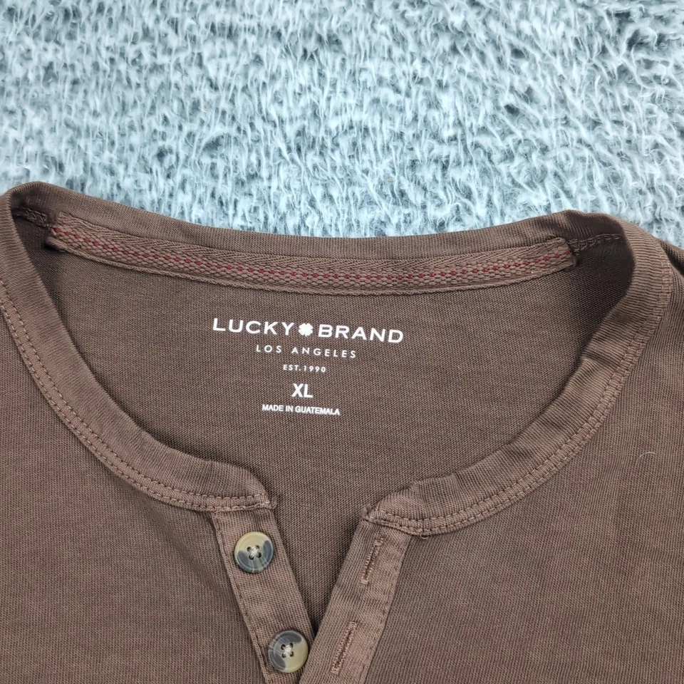 Lucky Brand Shirt Men Extra Large Brown Henley Casual Preppy Minimalist Pullover - Image 2 of 4