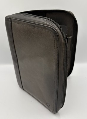 Franklin Covey Brown/greenish Full Grain Leather Zipper7 Ring Planner 1998 Good