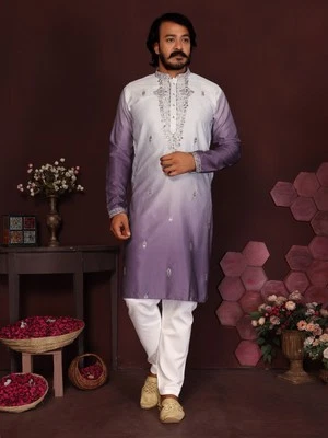 Bridal Gallery Kurta Prêt À Porter Homme, Tunique Longue Brodée Rama - Photo 1/4