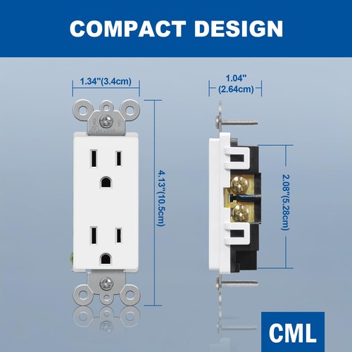 CML 15 Amp Decorator Wall Receptacle, 30 Pack Standard Electrical Outlet, Non... - Picture 4 of 7
