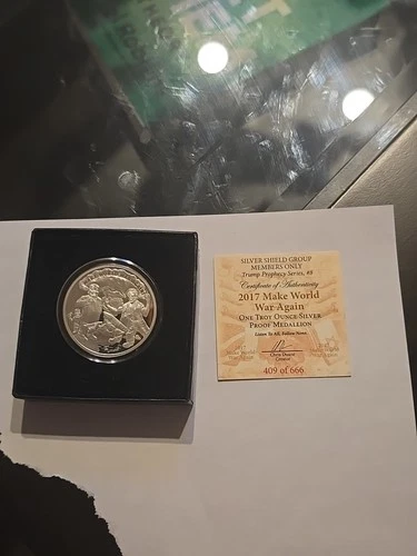 2017 MAKE WORLD WAR AGAIN PROOF MEDALLION SILVER SHIELD RARE