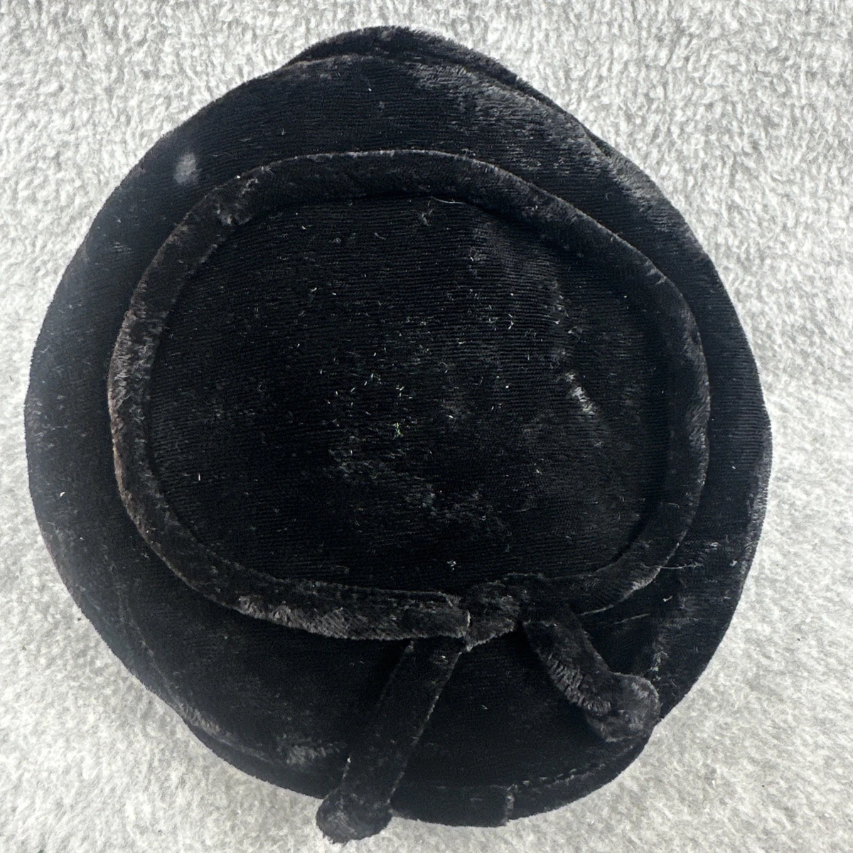 Vintage Hat Black Velvet Beret Nylon Lined 8\