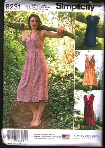 8231 Vintage Simplicity Sewing Pattern Misses Casual Dresses 2 Length 14-22 OOP