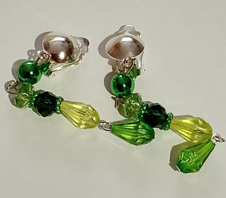 CLIPS Ohrclips lime Limette Tropfen grün Töne silberf ca 8cm lang - Bild 2 von 4