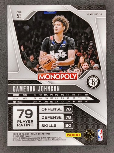 2024-25 Prizm Monopoly Cameron Johnson Legendary Question Mark (/25) #53 Netze - Bild 2 von 3