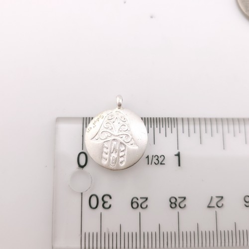 Satya Sterling Silver Satin Double Sided Hamsa Small Round Hand Pendant - Picture 4 of 8