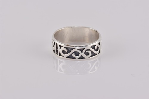 Sterling Silver 7mm Carved Scrolled Oxidized Band Ring 925 Sz: 8 - Picture 7 of 7