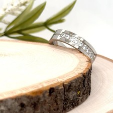 6mm Polished Silver Titanium Ring CZ Stone Channel Set Band For Christmas Gifts