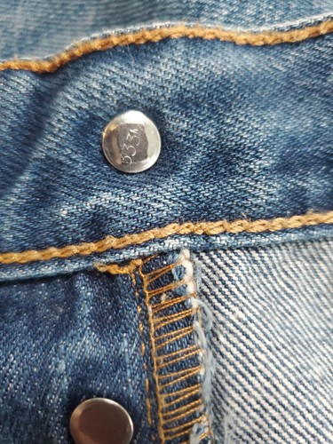 Levis 501 Jeans Mens 42x30 Blue Denim Medium Wash Button Fly Straight Distressed - Picture 14 of 23