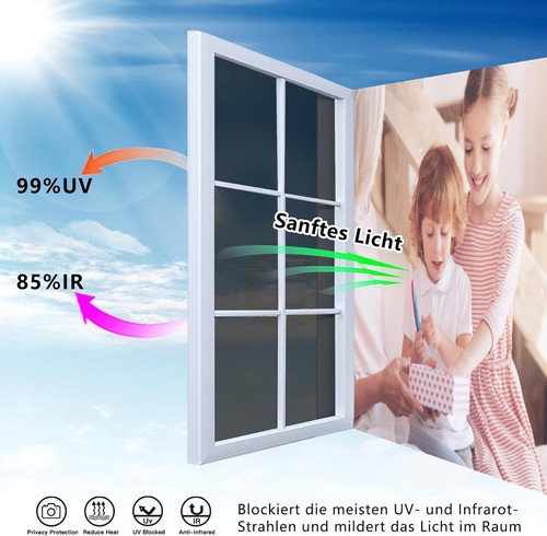 Sonnenschutzfolie UV-Schutz 99% Hitzeschutz Fensterfolie Spiegelfolie 200cm - Bild 6 von 15