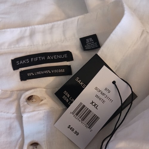 Mens Saks Fifth Avenue Linen Soft White Long Sleeve Shirt Size XXL - Picture 4 of 4