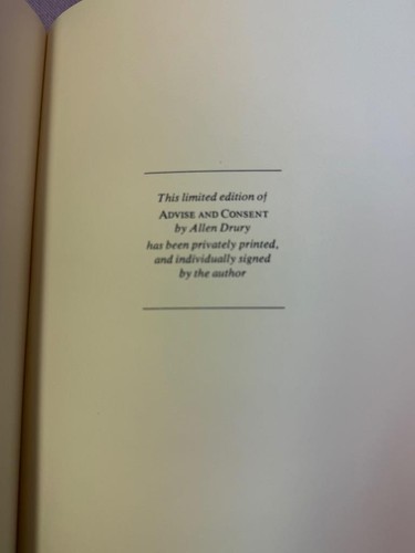 ADVISE AND CONSENT Allen Drury 1977 SIGNED Franklin Library Limited Edition - Picture 3 of 8