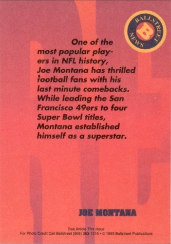 Joe Montana 1993 Insert Card Limited Print San Francisco 49ers - Picture 4 of 6