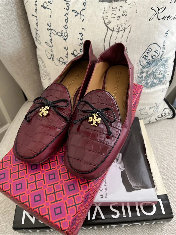 Mocassim Tory Burch crocodilo em relevo mula sem salto vermelho feminino tamanho 10M