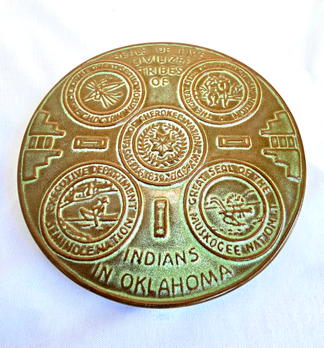 Five Indian Tribes Trivet FRANKOMA Green Brown Pottery Western Souvenir - Picture 3 of 6