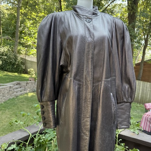 Giovinezza Moda By Rocco Long Metallic Silver Leather Coat Vintage M Medium - Picture 2 of 13