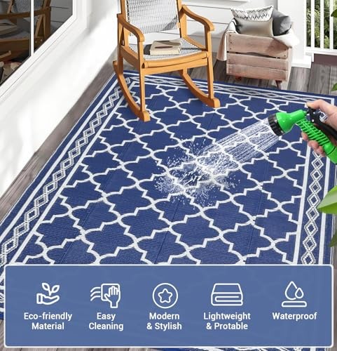 Outdoor Reversible Rugs for Patio 6x9 Ft Outdoor Plastic Straw Rug Waterproof - Picture 4 of 7