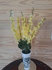 SoftYellow Delphinium Artificial Flowers, 6 Stem Faux Snapdragon Flowers  27"