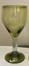 Mexiglass Hand Blown Green Bubble Glass Water Wine Goblet Stemmed 8” Tall