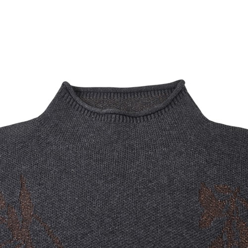 Garnet Hill Sweater Womens XS Gray Gold Floral Wool Blend Turtle Neck Pullover - Picture 7 of 11