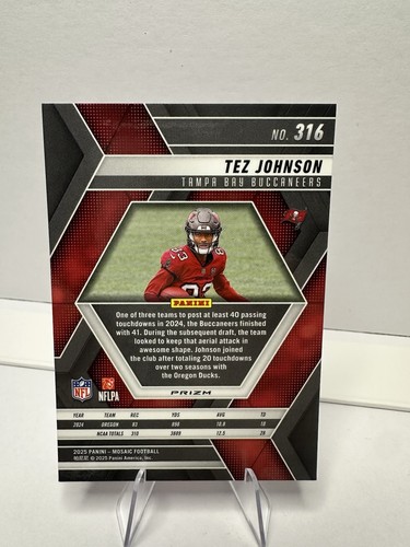 2025 PANINI MOSAIC TEZ JOHNSON RC #316 RED MOSAIC PRIZM - Picture 2 of 2