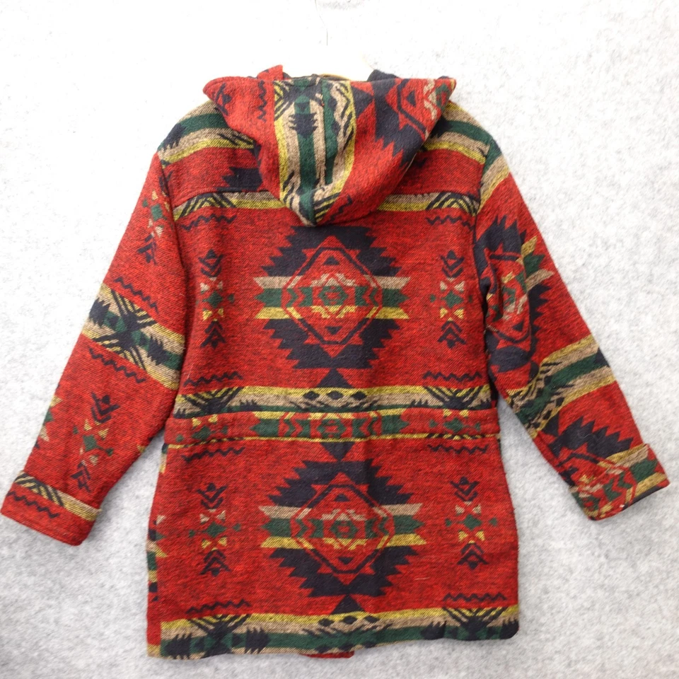 Aztec Blanket Coat Womens M Red Rust Hoodie Southwestern Parka I LOVE H81 F21 - Image 3 of 4
