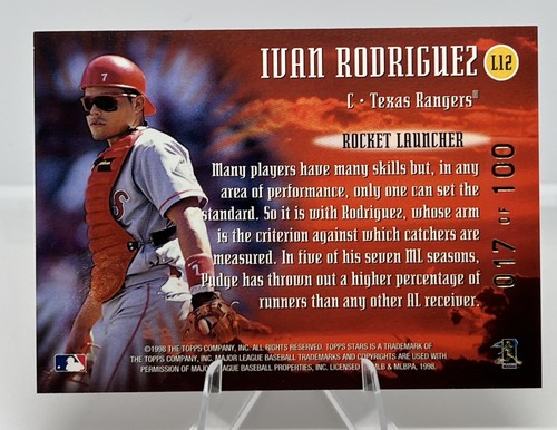 IVAN RODRIGUEZ BRONZE LUMINARIES /100 1998 Topps Stars #17/100 #L12 Rare SSP - Picture 2 of 3