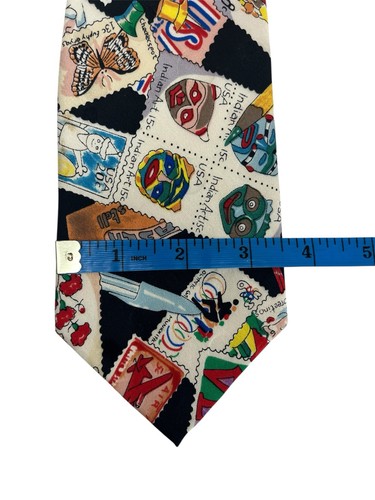 Nicole Miller Stamp Neck Tie 100% Silk VGC Colorful 1990 Vtg Office Travel Mail - Picture 9 of 10