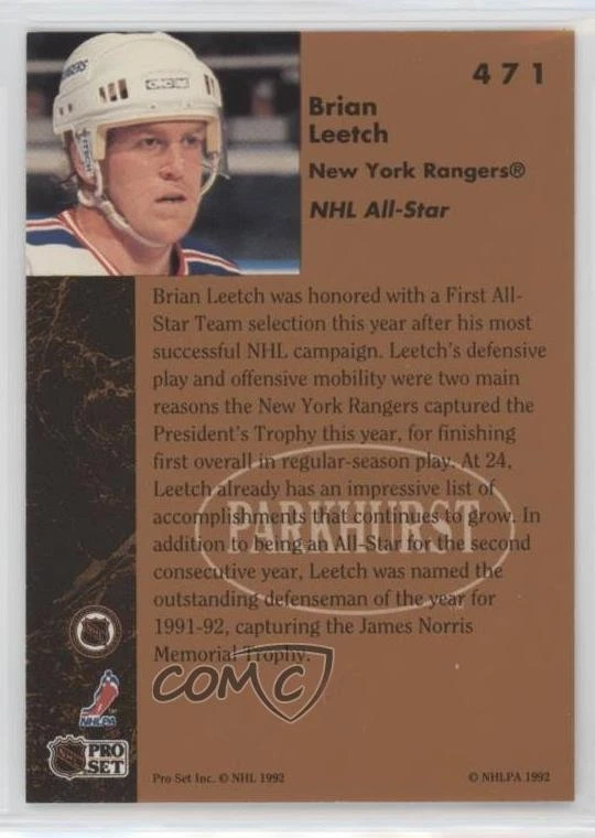 1991-92 Parkhurst Brian Leetch #471 HOF - Image 2 of 2