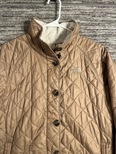 The North Face Women’s Large Quilted Tan Outdoor Full Zip Button Up Jacket Coat - Picture 7 of 22