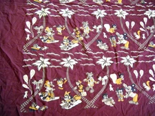 Vintage Tropical Disney Mickey Minnie Donald Goofy Cotton Tablecloth Bedspread