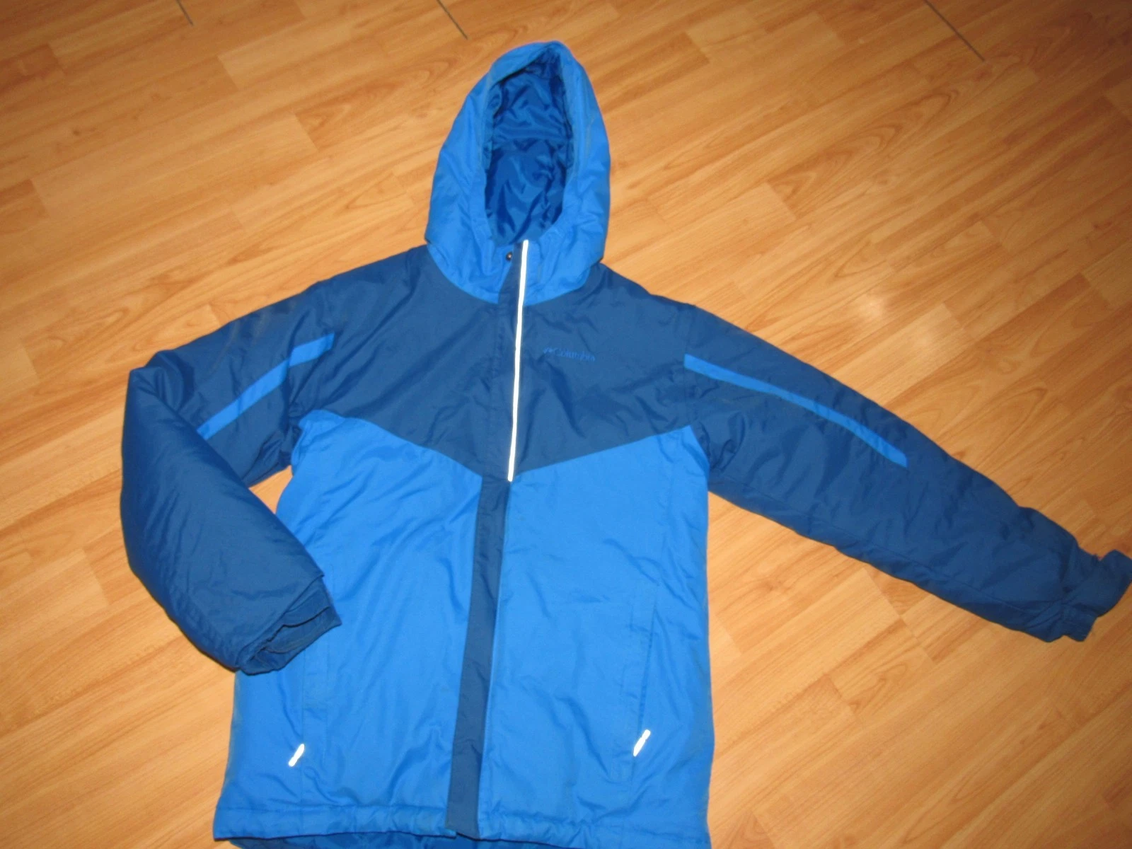 COLUMBIA Boy's Large 14 16 Hooded Blue Winter Jacket Ski Lined Insulated EUC