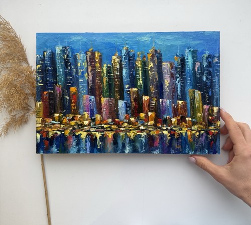 New York Original Art Night Cityscape Painting Skyline Art New York Painting - Picture 11 of 15