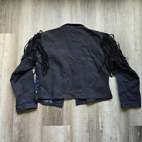Southwest Canyon Embroidered Black Blue Fringe Jacket Large Western Vintage - Picture 13 of 14