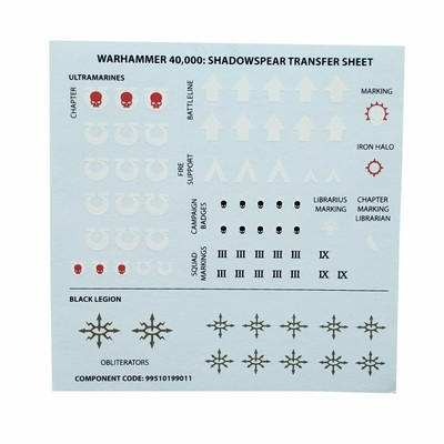 40K Shadowspear Vanguard Space Marines Ultramarines//Black Legion Transfers Sheet