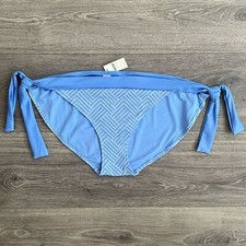 AERIE Bikini Bottom XXL Side Ties Blue Jacquard Textured Chevron Swimwear NWT