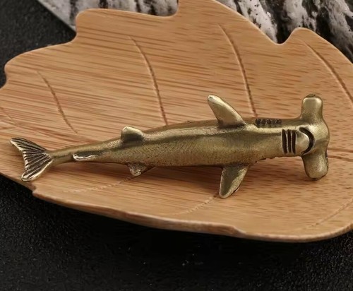 Brass Hammerhead Shark Animal Statue Small Sculpture Figurine Home Decor Gifts - Picture 5 of 5