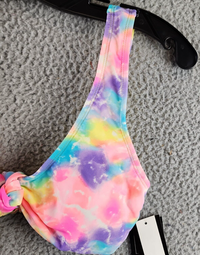 California Waves Tie Dyed Knotted Bralette Bikini Top Juniors Small Multicolor - Picture 3 of 13